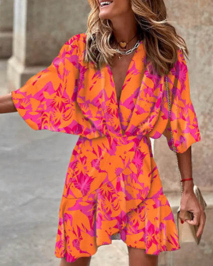 Women's Floral Ruffle Summer Dress - Mini