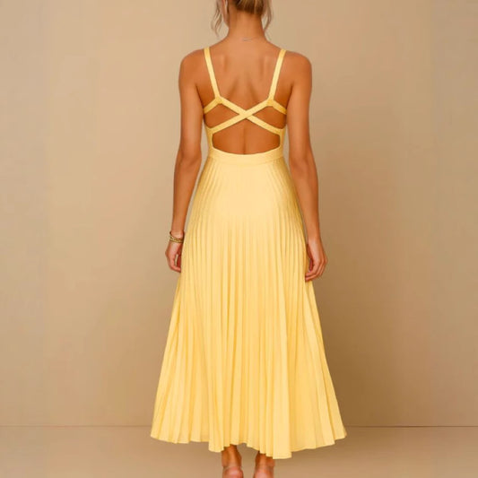 Mabel - V-neck Pleated Maxi Dress